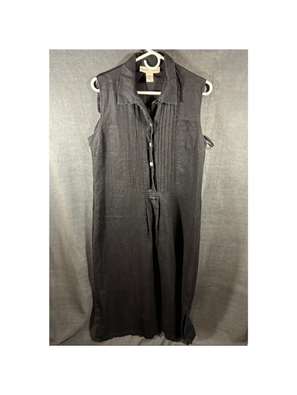 sweet Jessie women linen maxi dress medium black coastal beachy button vacation